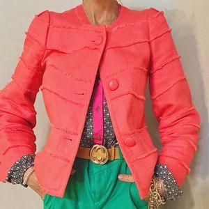 J. Crew Coral Cropped Fray Tweed Blazer